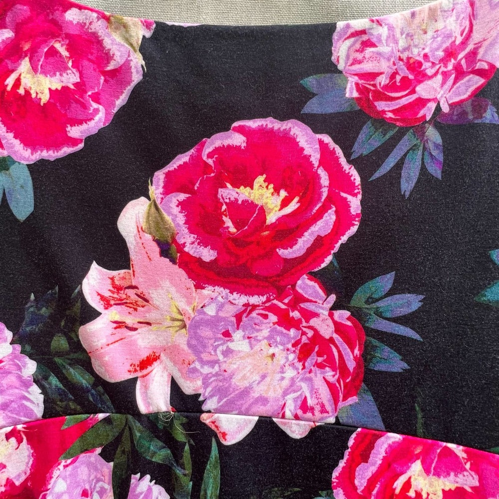 ASOS Maternity Floral Bodycon Midi Dress Size 4 Black Pink Rose Print Stretch - Picture 8 of 14